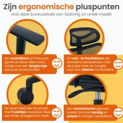 Bureaustoelen|Bureaustoelen-Goliving Ergonomische Bureaustoel - Kantoorstoel - Volwassenen - Zwart