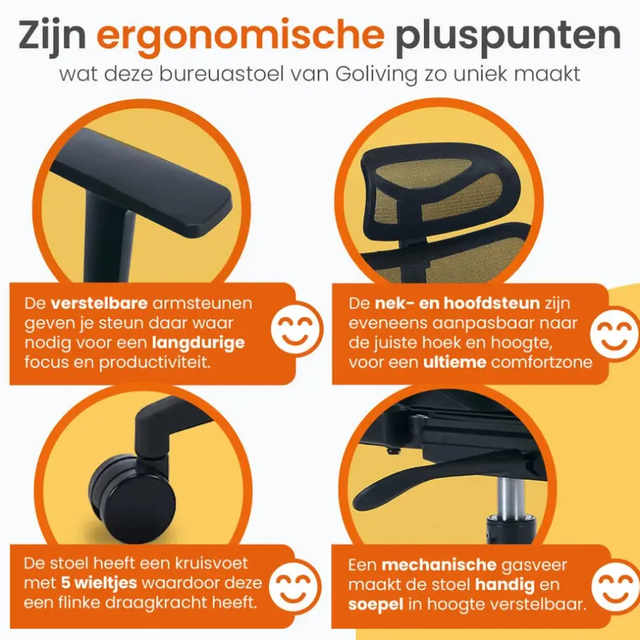 Bureaustoelen|Bureaustoelen-Goliving Ergonomische Bureaustoel - Kantoorstoel - Volwassenen - Zwart