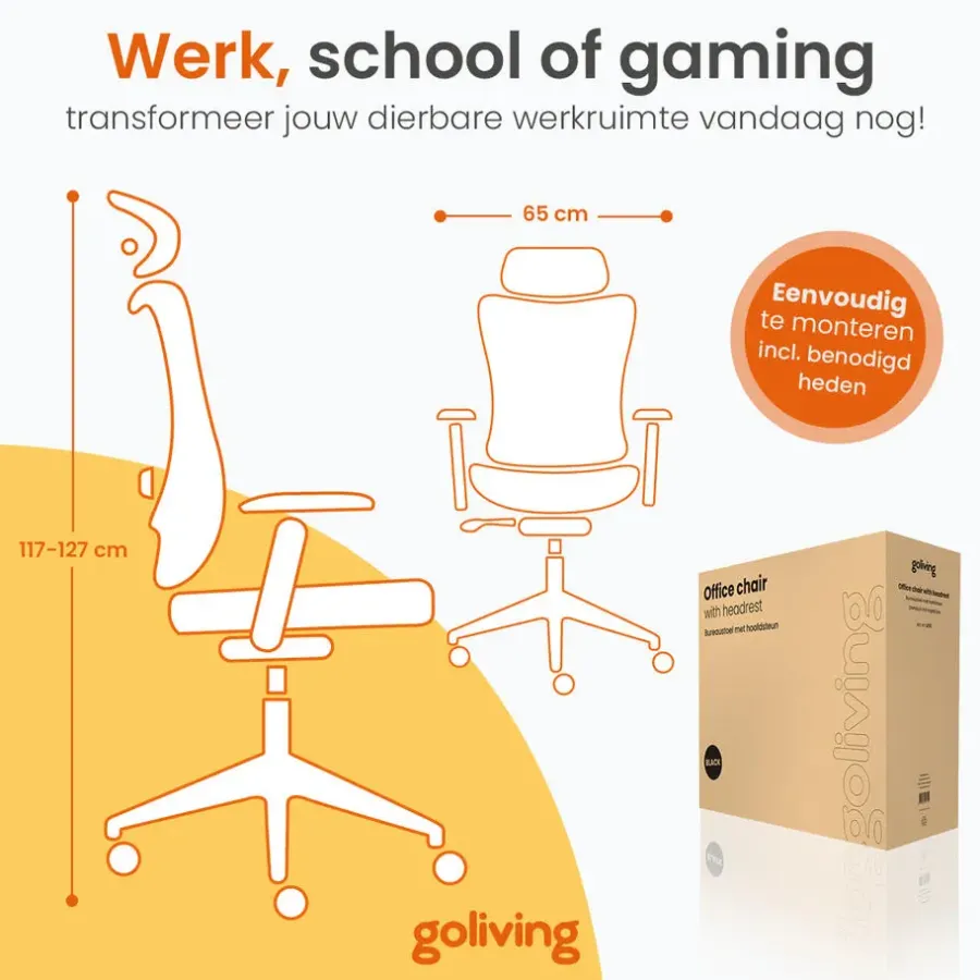 Bureaustoelen|Bureaustoelen-Goliving Ergonomische Bureaustoel - Kantoorstoel - Volwassenen - Zwart