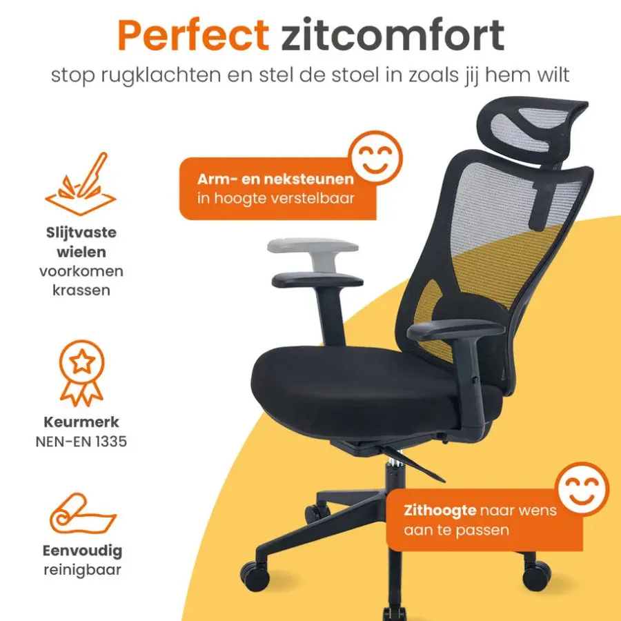 Bureaustoelen|Bureaustoelen-Goliving Ergonomische Bureaustoel - Kantoorstoel - Volwassenen - Zwart