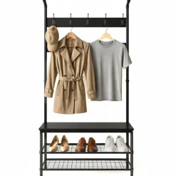 Kapstokken-Goliving Kapstok - Garderoberek - Schoenenrek - Staand - XL - Zwart Hout
