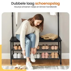 Kapstokken-Goliving Kapstok - Garderoberek - Schoenenrek - Staand - XL - Zwart Hout