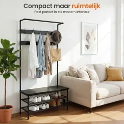 Kapstokken-Goliving Kapstok - Garderoberek - Schoenenrek - Staand - XL - Zwart Hout