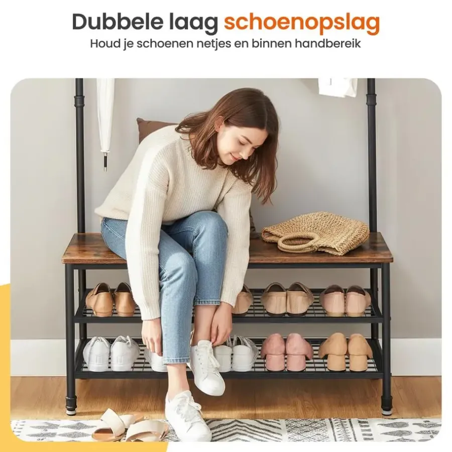 Goliving Kapstok - Garderoberek - Schoenenrek - Staand - Industrieel - XL