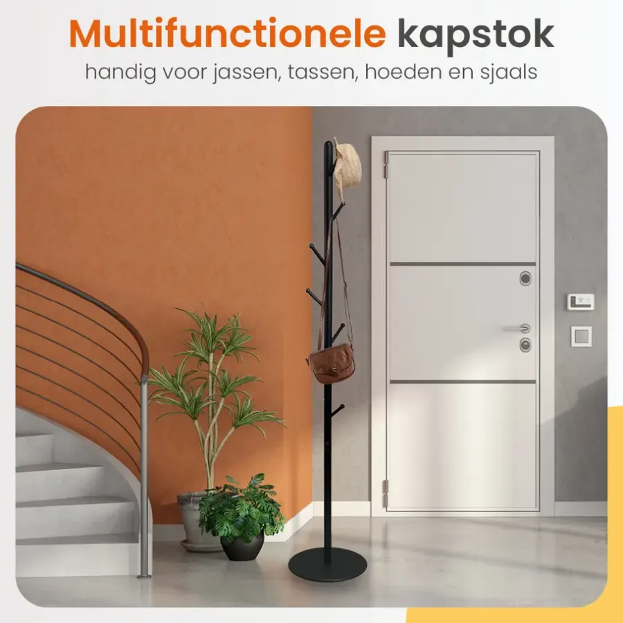 Kapstokken-Goliving Kapstok Staand - 8 Haken - Garderoberek - Kapstokken - Kapstokhaak
