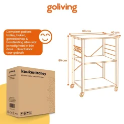 Goliving Keukentrolley - Keukenkast - Keukenrek - Keuken Organizer - Bruin