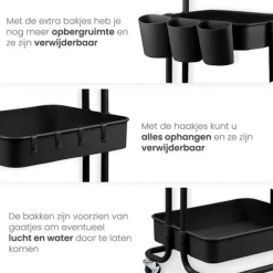 Goliving Keukentrolley op wieltjes - Serveerwagen - Keuken Trolley - Met Bakjes