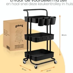 Goliving Keukentrolley op wieltjes - Serveerwagen - Keuken Trolley - Met Bakjes