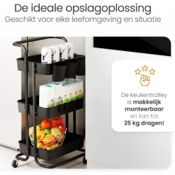 Goliving Keukentrolley op wieltjes - Serveerwagen - Keuken Trolley - Met Bakjes