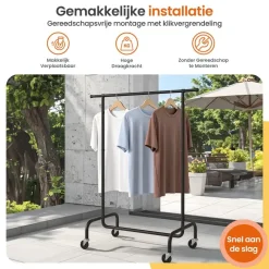 Kledingopbergers|Kledingrekken-Goliving Kledingrek op wieltjes XL - Uitschuifbare Kledingstang 112-150 cm
