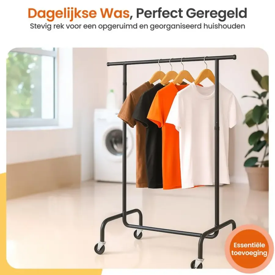 Kledingopbergers|Kledingrekken-Goliving Kledingrek op wieltjes XL - Uitschuifbare Kledingstang 112-150 cm