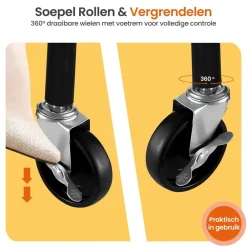 Kledingopbergers|Kledingrekken-Goliving Kledingrek op wieltjes XL - Uitschuifbare Kledingstang 112-150 cm