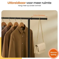 Kledingopbergers|Kledingrekken-Goliving Kledingrek op wieltjes XL - Uitschuifbare Kledingstang 112-150 cm