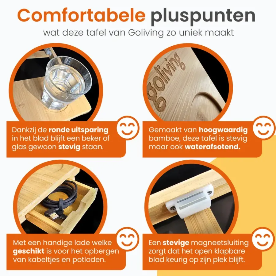 Dienbladen-Goliving Laptoptafel - Uitklapbaar 39 cm - Ergonomisch - Laptopstandaard