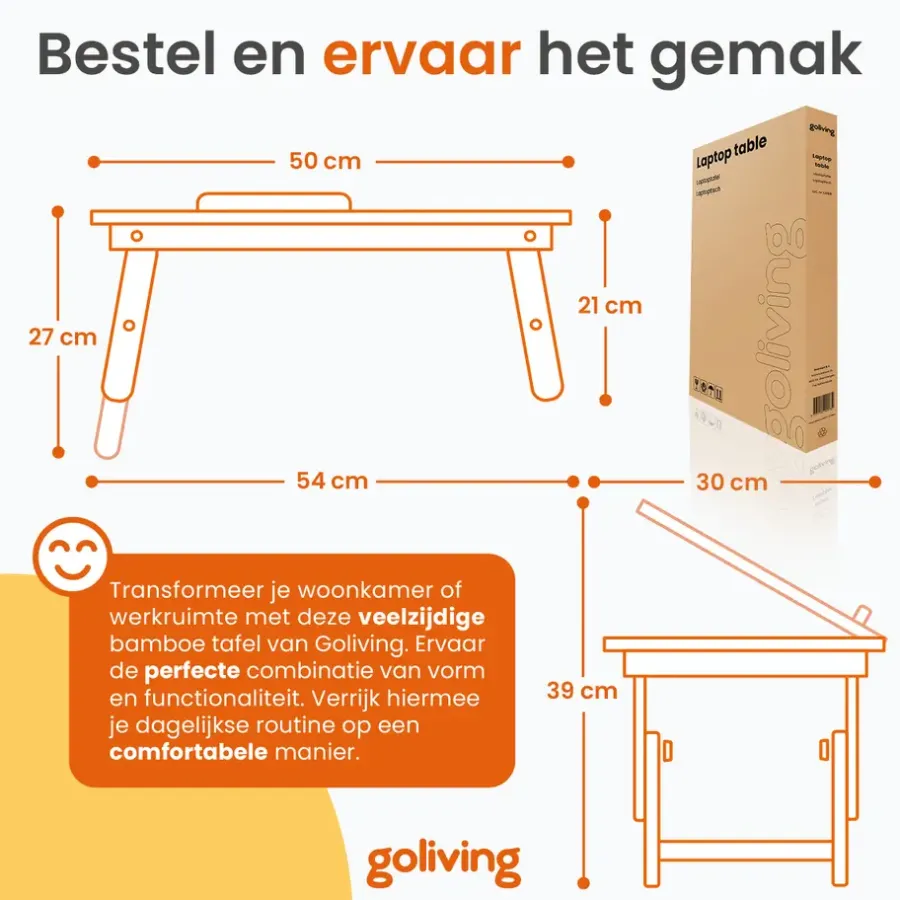 Dienbladen-Goliving Laptoptafel - Uitklapbaar 39 cm - Ergonomisch - Laptopstandaard