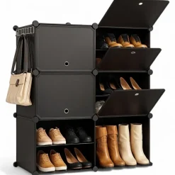 Schoenenkasten-Goliving Opvouwbare Opbergkast - 24 Paar - 92 x 82 cm - Schoenenkast - Zwart