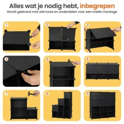 Schoenenkasten-Goliving Opvouwbare Opbergkast - 24 Paar - 92 x 82 cm - Schoenenkast - Zwart