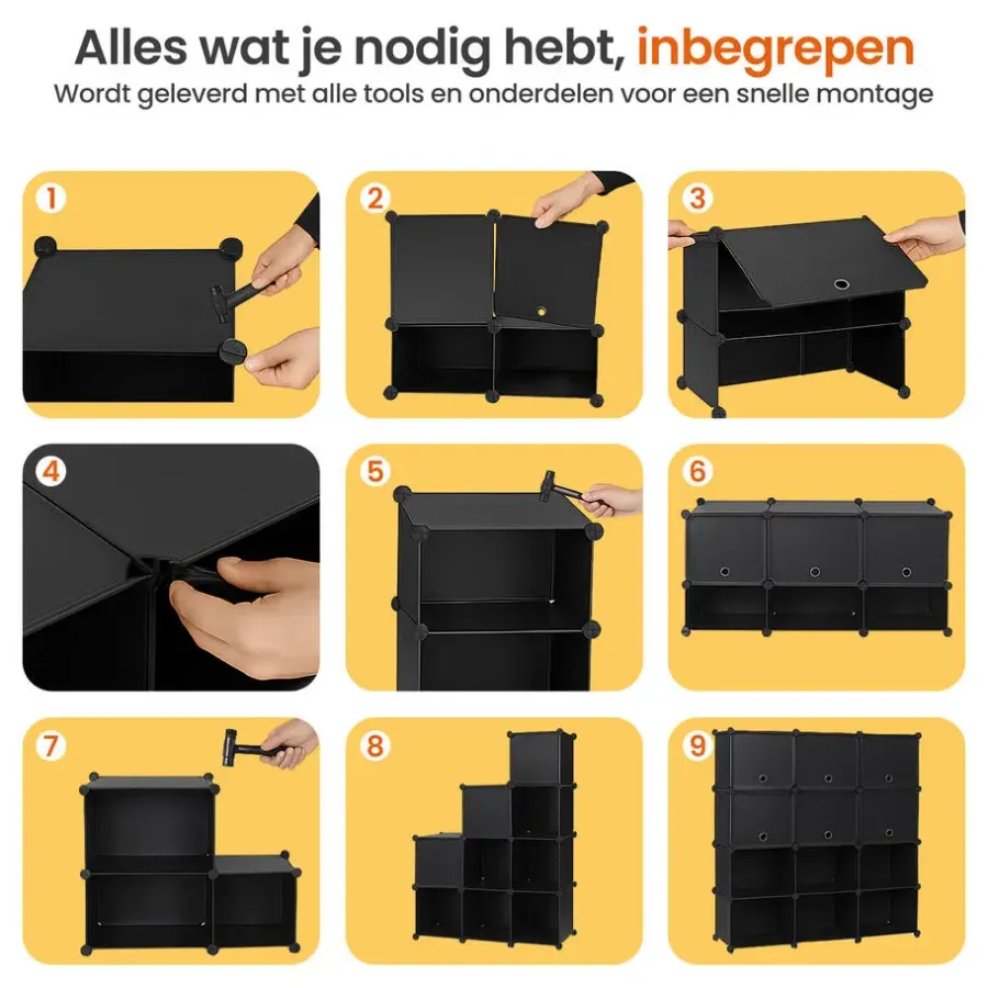 Schoenenkasten-Goliving Opvouwbare Opbergkast - 24 Paar - 92 x 82 cm - Schoenenkast - Zwart