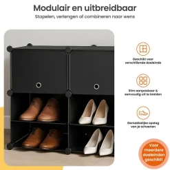 Schoenenkasten-Goliving Opvouwbare Opbergkast - 24 Paar - 92 x 82 cm - Schoenenkast - Zwart