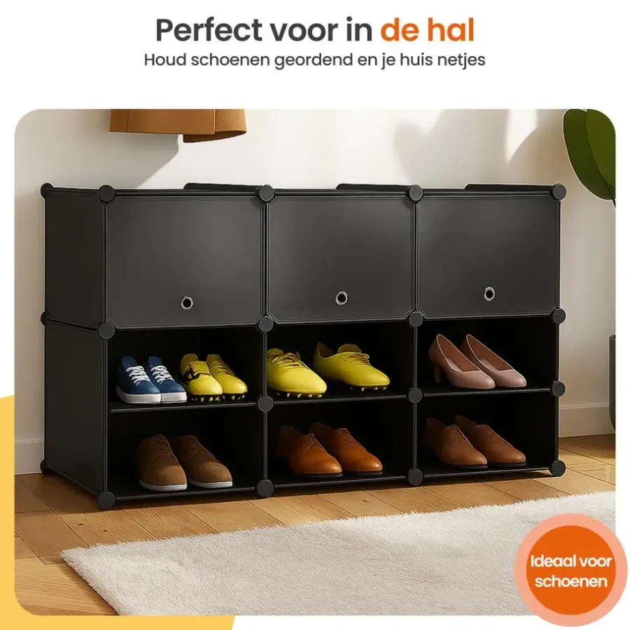 Schoenenkasten-Goliving Opvouwbare Opbergkast - 24 Paar - 92 x 82 cm - Schoenenkast - Zwart