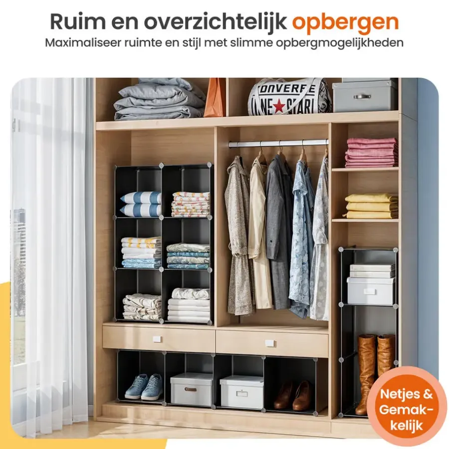 Schoenenkasten-Goliving Opvouwbare Opbergkast - 24 Paar - 92 x 82 cm - Schoenenkast - Zwart