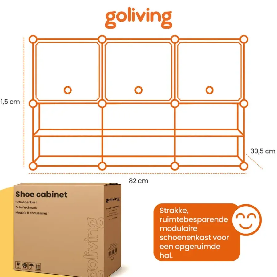 Schoenenkasten-Goliving Opvouwbare Opbergkast - 24 Paar - 92 x 82 cm - Schoenenkast - Zwart