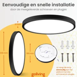 Goliving Plafondlamp - Plafonnière - LED - Ø23cm - Zwart