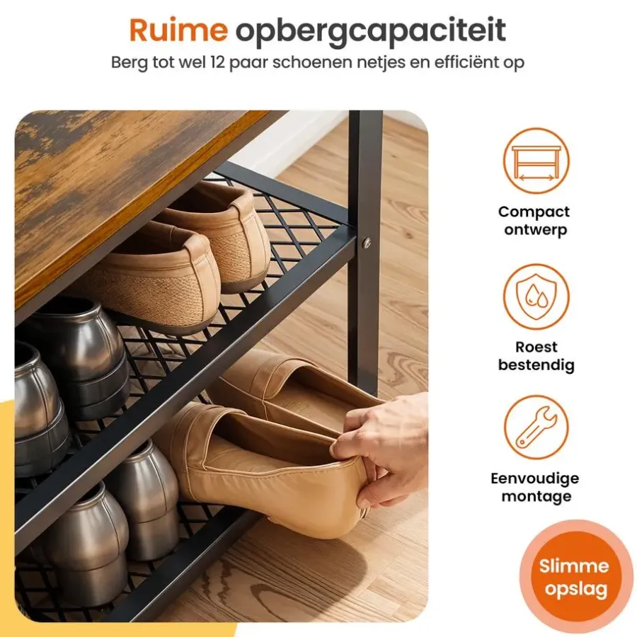 Kledingopbergers-Goliving Schoenenrek - Schoenenbank - Halbank - Industrieel - Bruin