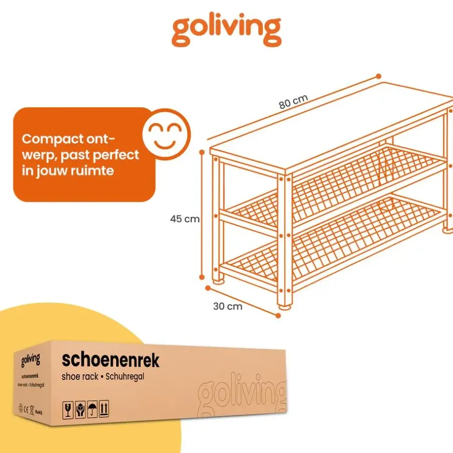 Kledingopbergers-Goliving Schoenenrek - Schoenenbank - Halbank - Industrieel - Bruin