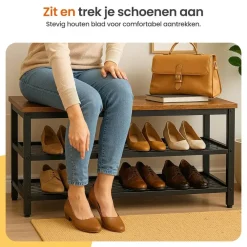 Kledingopbergers-Goliving Schoenenrek - Schoenenbank - Halbank - Industrieel - Bruin