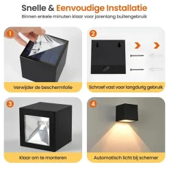 Wandlampen-Goliving Solar Kubus Wandlamp - Solar Tuinverlichting - Zwart