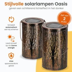 Kandelaars En Windlichten-Goliving Solar Tafellamp Oasis - 2 Stuks - LED Buitenverlichting Zonne-energie