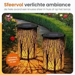 Kandelaars En Windlichten-Goliving Solar Tafellamp Oasis - 2 Stuks - LED Buitenverlichting Zonne-energie