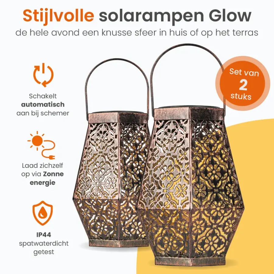 Kandelaars En Windlichten-Goliving Solar Tafellamp Glow – 2 Stuks – LED Buitenverlichting - Zonne-energie
