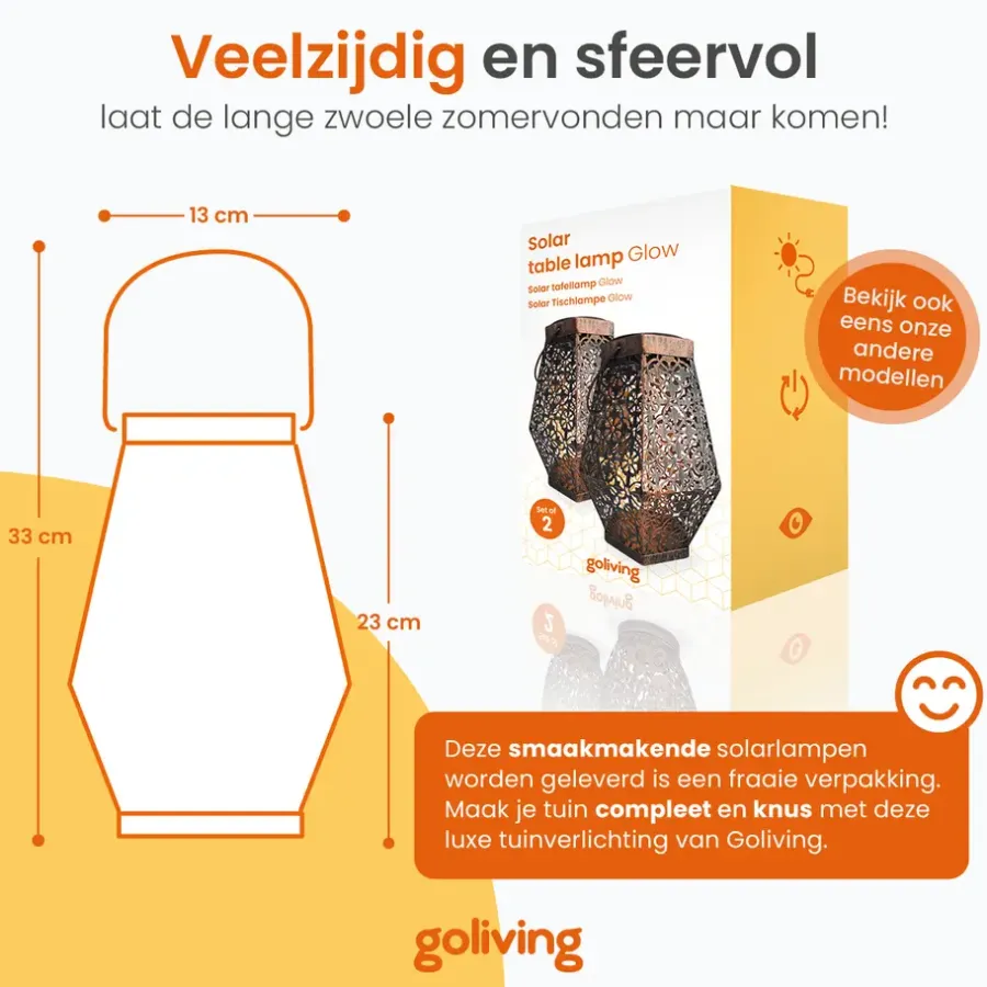 Kandelaars En Windlichten-Goliving Solar Tafellamp Glow – 2 Stuks – LED Buitenverlichting - Zonne-energie