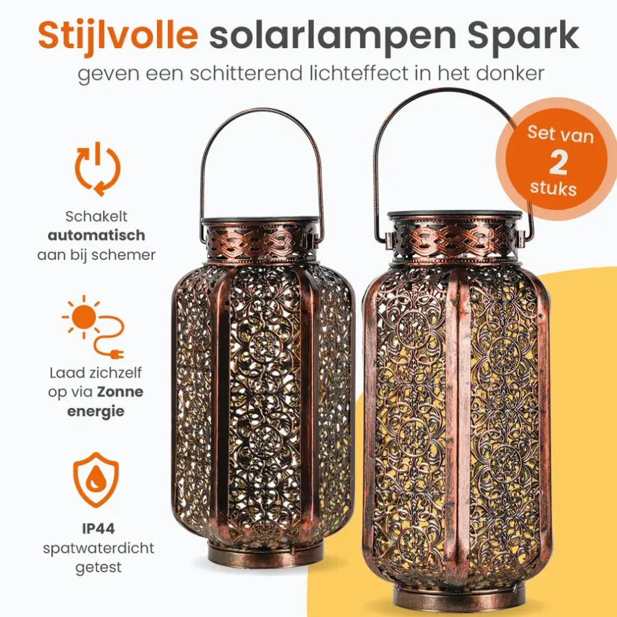 Kandelaars En Windlichten-Goliving Solar Tafellamp Spark – 2 Stuks – LED Buitenverlichting Zonne-energie
