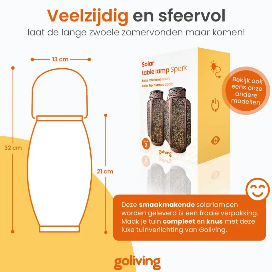 Kandelaars En Windlichten-Goliving Solar Tafellamp Spark – 2 Stuks – LED Buitenverlichting Zonne-energie