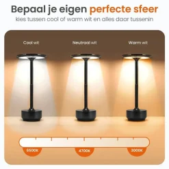 Tafellampen-Goliving Tafellamp Op Accu - Oplaadbaar en Dimbaar - Hoogte 27 cm - Zwart