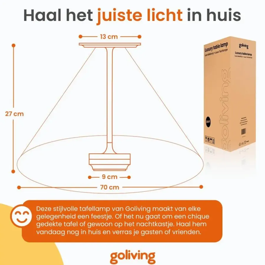 Tafellampen-Goliving Tafellamp Op Accu - Oplaadbaar en Dimbaar - Hoogte 27 cm - Zwart