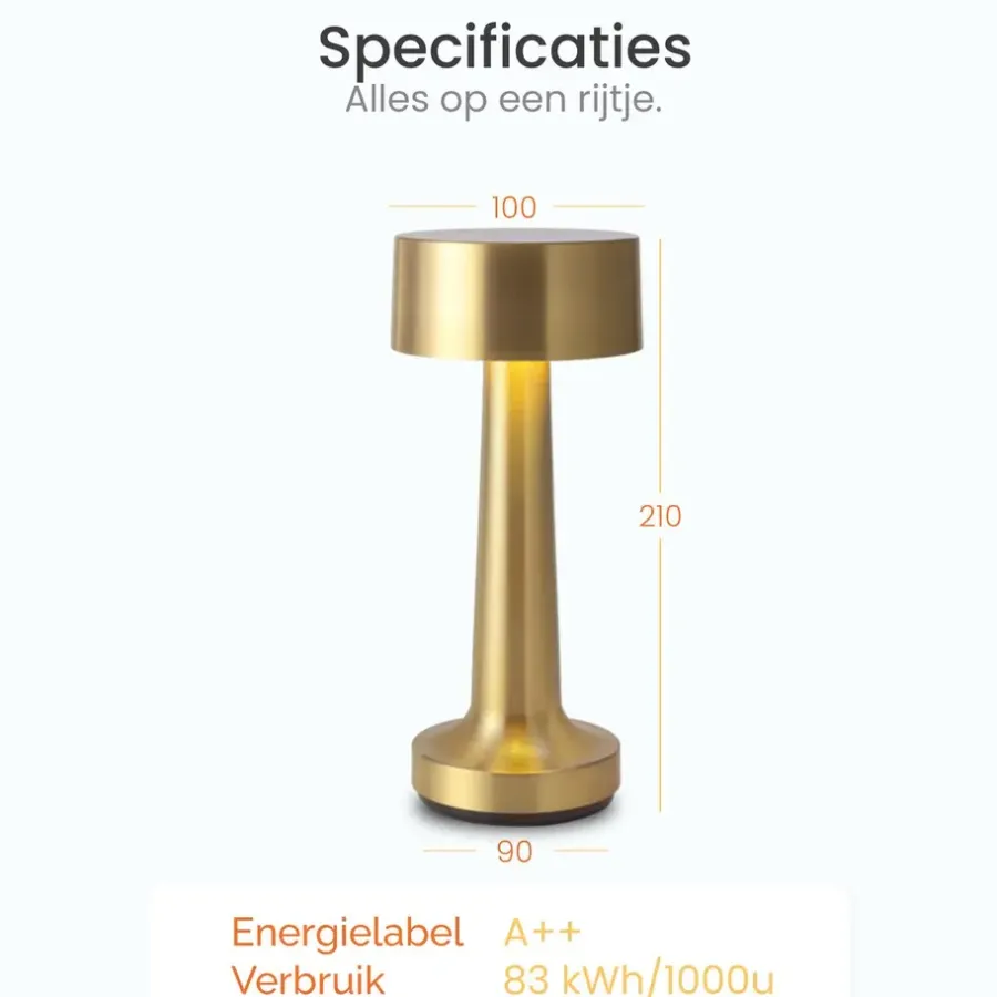 Goliving Tafellamp Oplaadbaar – Draadloos en dimbaar – Moderne touch lamp