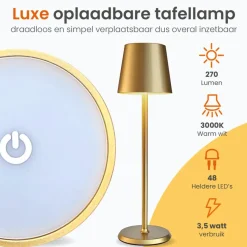 Tafellampen-Goliving Tafellamp Oplaadbaar – Draadloos en dimbaar – Moderne touch lamp