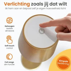 Tafellampen-Goliving Tafellamp Oplaadbaar – Draadloos en dimbaar – Moderne touch lamp