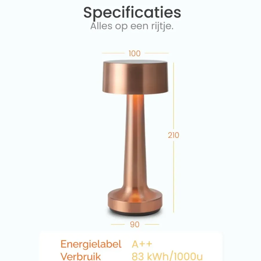 Goliving Tafellamp Oplaadbaar – Draadloos en dimbaar – Moderne touch lamp