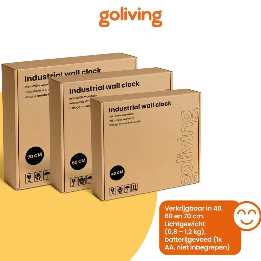Klokken-Goliving Wandklok Industrieel - Stil uurwerk - Metaal - Ø 70 cm - Zwart
