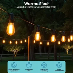 Buitenverlichting|Lichtsnoeren-Gologi lichtsnoer buiten en binnen - Lichtslinger 15M - Tuinverlichting LED