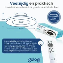Plafondlampen-Gologi Plafondventilator met Verlichting - Ø60 cm - LED RGBW - 6 Standen