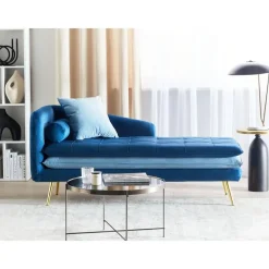 Beliani GONESSE - Chaise longue - Blauw - Fluweel
