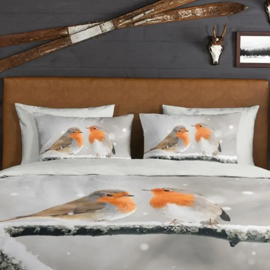 Good Morning Dekbedovertrek "roodborst vogels in de sneeuw" (140x200/220 cm)
