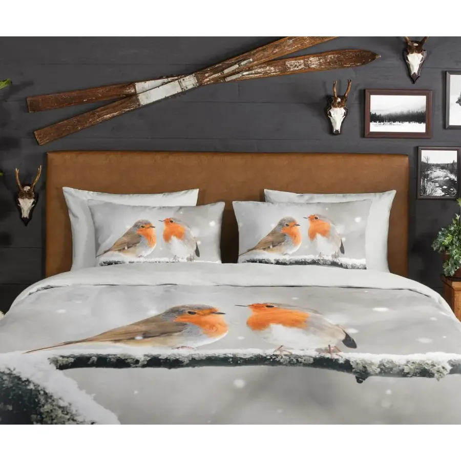 Good Morning Dekbedovertrek "roodborst vogels in de sneeuw" (140x200/220 cm)