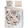 2-Persoons Dekbedovertrekken-Good Morning Witte Tijger Flanel Debedovertrek Off-white-2-persoons (200 x 20...